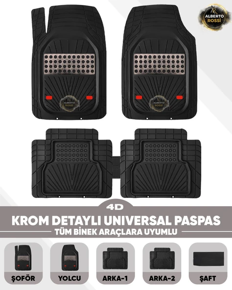 Peugeot 306 Station Wagon  1999 Model Uyumlu 4D LİNE KROM Havuzlu Paspas Universal-Yumuşak Kaymaz Taban ürün görseli 1