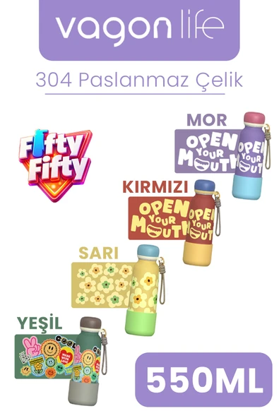 Desenli 550 ML Pipetli Sızdırmaz Paslanmaz Çelik Termos Matara El Askılı bpa içermez 550ml 1105FF ürün görseli 1