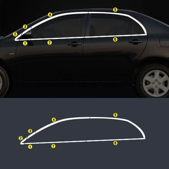 NİKEN Toyota corolla cam çerçevesi kenar çıtası krom tamtur 2007 / 2013 12 parça ürün görseli 1