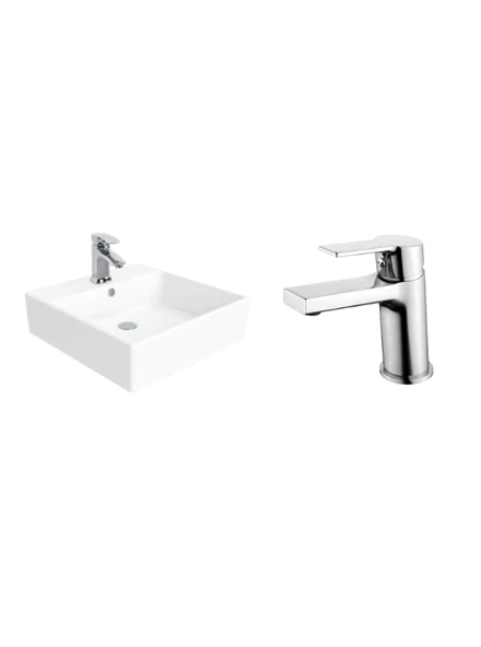 Creavit NX256 Next Tezgah Üzeri Lavabo 50x50 cm Ve Luna LN1500 Lavabo Bataryası ürün görseli 1