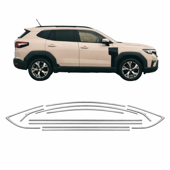 AUTOGP Renault duster cam çerçevesi kenar çıtası krom tamtur 2024+ 12 parça ürün görseli 1