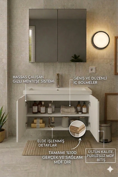 MR CLK 1. Sınıf MDFLAM Beyaz Banyo Seti - 80 cm ürün görseli 1