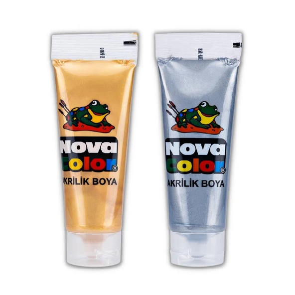 Akrilik Boya Simli Gümüş Gri ve Simli Altın Sarısı 75 Ml Tüp 2 Adet ürün görseli 1
