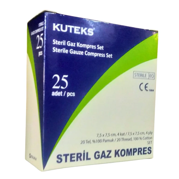 Kuteks Sterıl Gaz Kompres 7,5 X 7,5 Cm 25li 1 Paket ürün görseli 1
