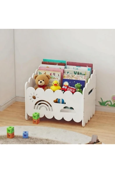 Montessori Ahşap Oyuncak ve Kitap saklama Kutusu Beyaz ürün görseli 1