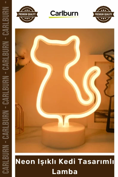 Özel Üretim Dekoratif Gece Masaüstü Standlı USB Pilli Estetik LED Neon Işıklı Kedi Tasarımlı Lamba ürün görseli 1