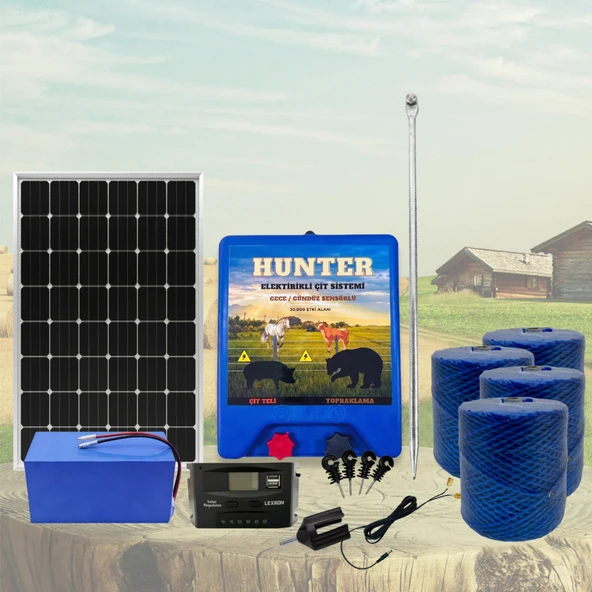 Hunter Profesyonel 2000Mt Domuz - Ayı Kovucu Elektrikli Çit Sistemi Güneş Panelli Lityum Akülü ürün görseli 1