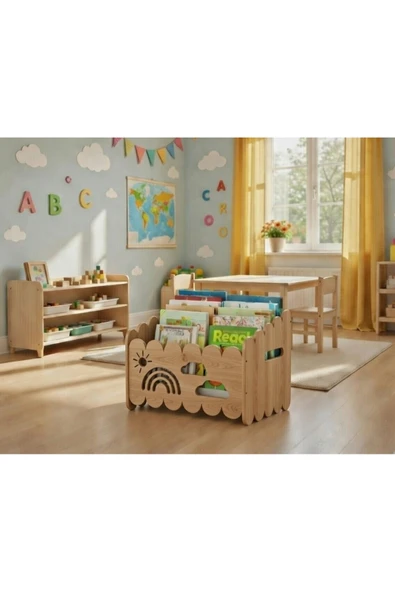 Montessori Ahşap Oyuncak ve Kitap saklama Kutusu ürün görseli 1