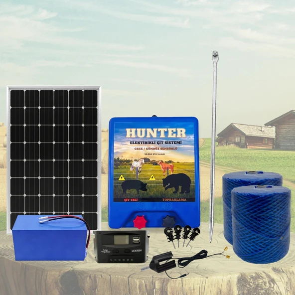 Hunter Profesyonel 1000Mt Domuz - Ayı Kovucu Elektrikli Çit Sistemi Güneş Panelli Lityum Akülü ürün görseli 1