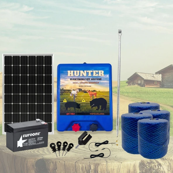 Hunter Ekonomik 2000Mt Domuz - Ayı Kovucu Elektrikli Çit Sistemi Güneş Panelli Akülü ürün görseli 1