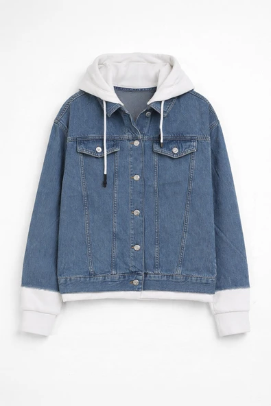 Kadın Düğmeli Sweat Jean Ceket - Resim 3