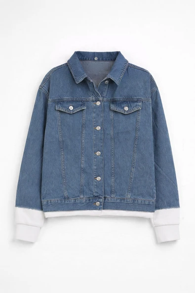 Kadın Düğmeli Sweat Jean Ceket - Resim 2