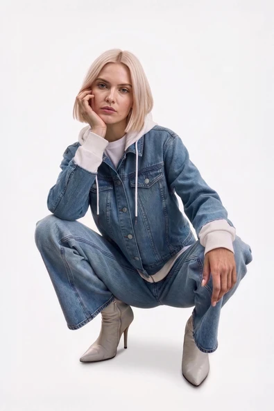 Kadın Düğmeli Sweat Jean Ceket ürün görseli 1