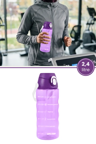 2,4 Litre Zaman Çizelgeli Motivasyon Su Matarası, Pipetli Sızdırmaz Fitness Sporcu Su Şişesi ürün görseli 1