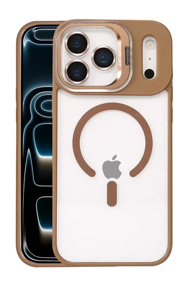 Joko Apple iPhone 17 Pro Max Remim Lensli Magsafe Standlı Kapak - Kahverengi ürün görseli 1