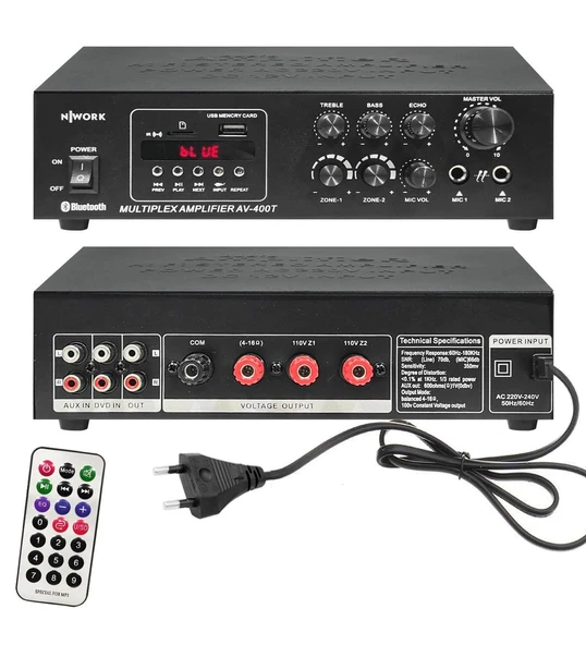 Nwork Av-400t Anfi 200 Watt 220v Trafolu 2 Kanal Dijital Bluetooth Usb Sd ürün görseli 1