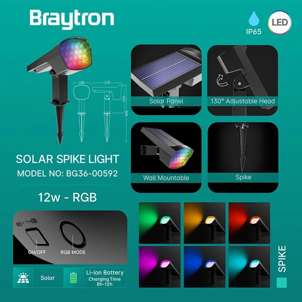 12W RGB Solar Güneş Enerjili Bahçe Saplama Armatür IP65 Su Geçirmez Kazıklı Aydınlatma ürün görseli 1