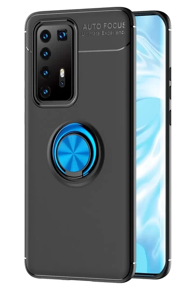 Newface Huawei P40 Pro Kılıf Range Yüzüklü Silikon - Siyah-Mavi ürün görseli 1
