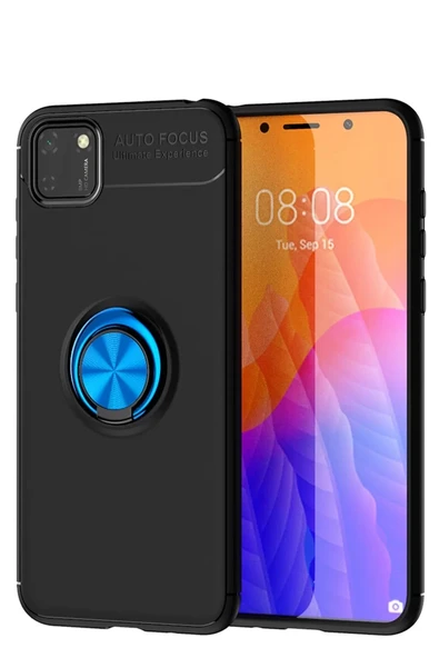 Newface Huawei Y5P Kılıf Range Yüzüklü Silikon - Siyah-Mavi ürün görseli 1