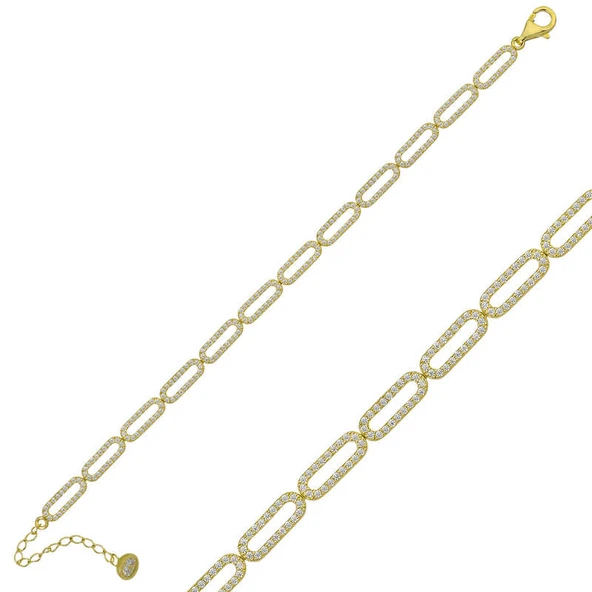 Norino 925 Ayar Gümüş Gold Oval Taşlı Bileklik ürün görseli 1