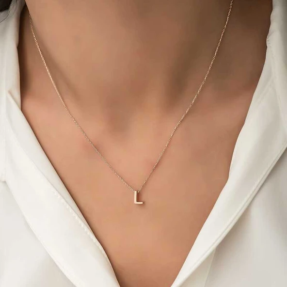Norino 925 Ayar Gümüş Rose 3 Boyutlu L Harf Kadın Gümüş Kolye ürün görseli 1