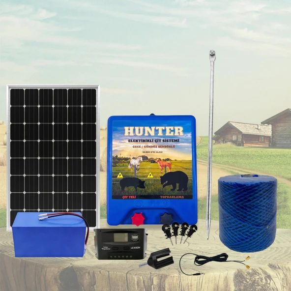 Hunter Profesyonel 500Mt Domuz - Ayı Kovucu Elektrikli Çit Sistemi Güneş Panelli Lityum Akülü ürün görseli 1