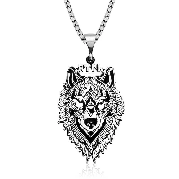 Norino ​925 Ayar Gümüş Göktürkçe Türk Yazılı Kurt Gümüş Kolye ürün görseli 1
