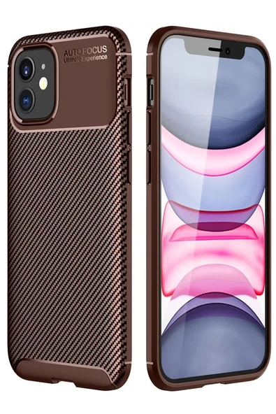 Newface Apple iPhone 12 Mini Kılıf Auto Focus Karbon Kapak - Kahverengi ürün görseli 1