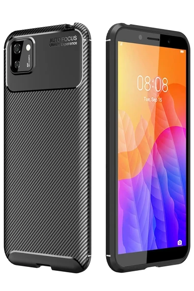Newface Huawei Y5P Kılıf Auto Focus Karbon Kapak - Siyah ürün görseli 1