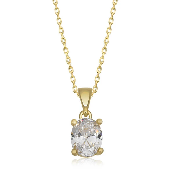 Norino 925 Ayar Gümüş Gold Oval Zirkon Taşlı Kadın Gümüş Kolye ürün görseli 1