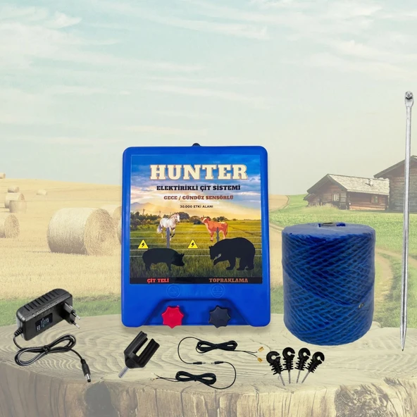 Hunter Ekonomik 1000Mt Domuz - Ayı Kovucu Elektrikli Çit Sistemi Adaptörlü ürün görseli 1