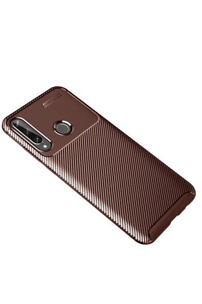 Newface Huawei Y6P Kılıf Auto Focus Karbon Kapak - Kahverengi ürün görseli 1