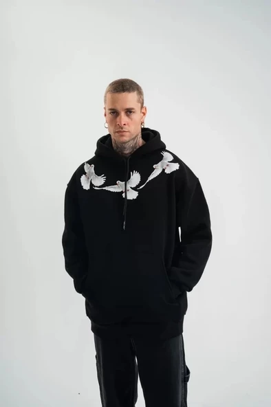 Vexor Unisex Uzun Kol Bisiklet Yaka Yıkamalı SweatShirt - Siyah ürün görseli 1