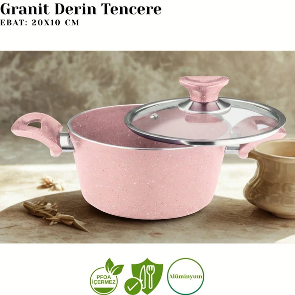 ARZU ÇELİK 12 Parça Granit Set Cam Kapak - Pembe - Resim 4