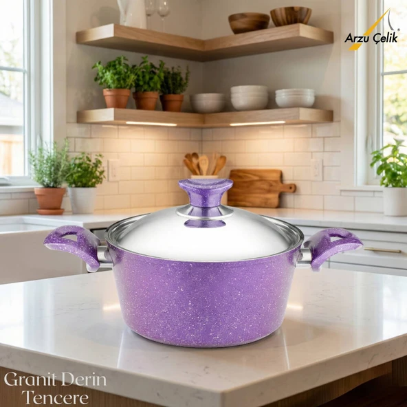 ARZU ÇELİK 20 Cm Granit Derin Tencere Çelik Kapak - Violet ürün görseli 1