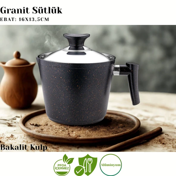 ARZU ÇELİK 12 Parça Granit Set Cam Kapak - Siyah - Resim 6