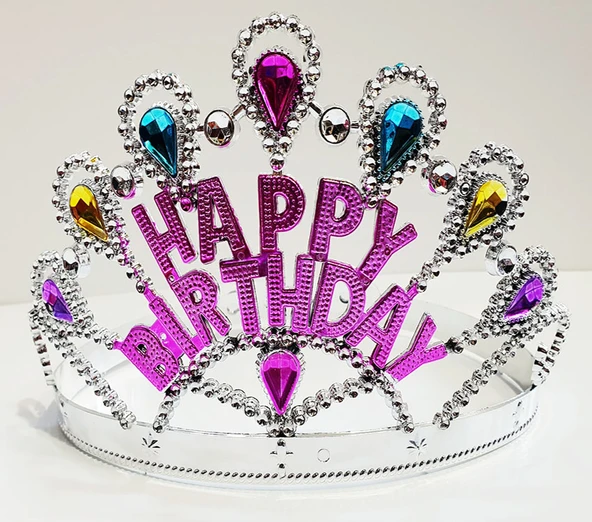 Norino Parti Aksesuar Gümüş Renk Happy Birthday Yazılı Doğum Günü Tacı 60 cm ürün görseli 1