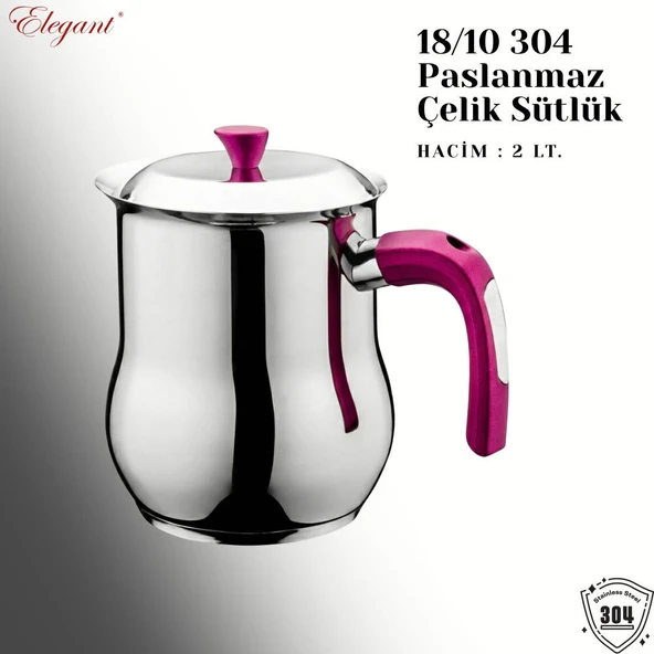 ARZU ÇELİK 2 Lt. Çelik Sütlük Bakalit Kulp - Fuşya - Resim 2