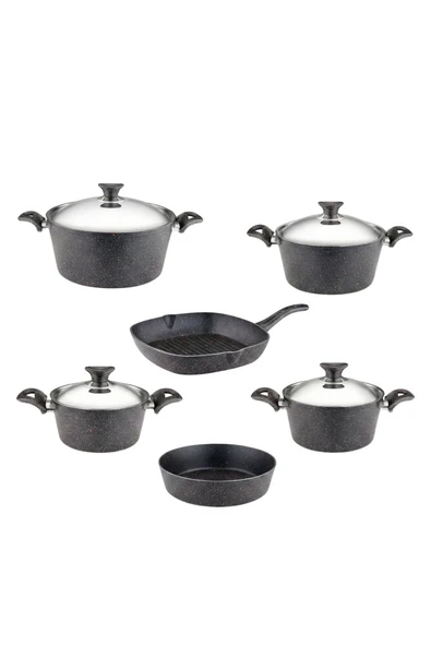 ARZU ÇELİK 10 Parça Granit Set Çelik Kapak - Siyah - Resim 8