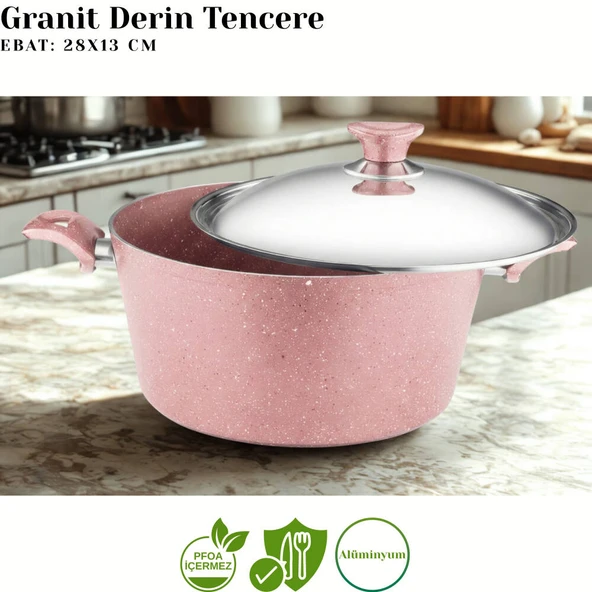 ARZU ÇELİK 10 Parça Granit Set Çelik Kapak - Pembe - Resim 2