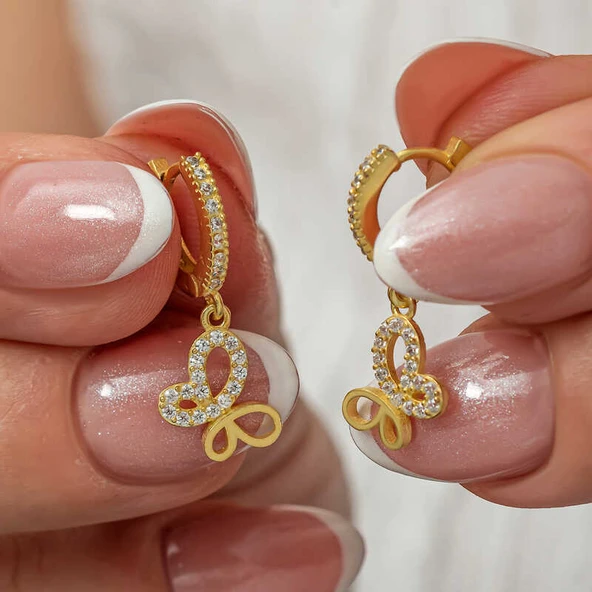 Norino Gümüş Sallantılı Gold Kelebek Kadın Küpe ürün görseli 1