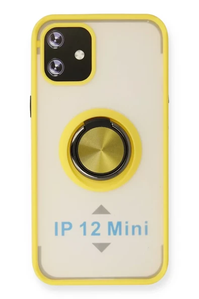 Newface Apple iPhone 12 Kılıf Montreal Yüzüklü Silikon Kapak - Sarı ürün görseli 1