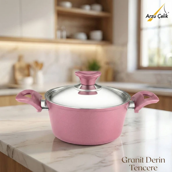 ARZU ÇELİK 20 Cm Granit Derin Tencere Çelik Kapak - Mürdüm ürün görseli 1