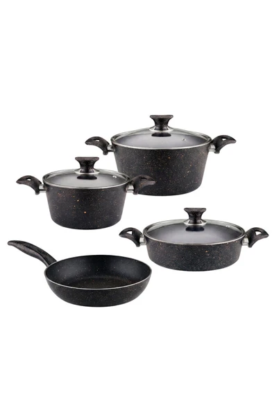 ARZU ÇELİK 7 Parça Granit Set Cam Kapak - Siyah - Resim 6