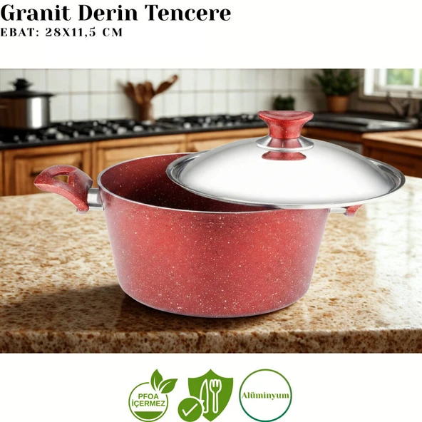 ARZU ÇELİK 9 Parça Granit Set Çelik Kapak - Kırmızı - Resim 2