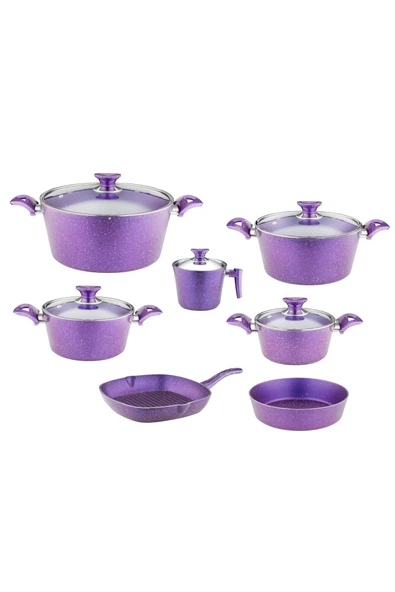 ARZU ÇELİK 12 Parça Granit Set Cam Kapak - Violet - Resim 9