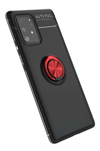 Newface Samsung Galaxy A91 / S10 Lite Kılıf Range Yüzüklü Silikon - Siyah-Kırmızı ürün görseli 1