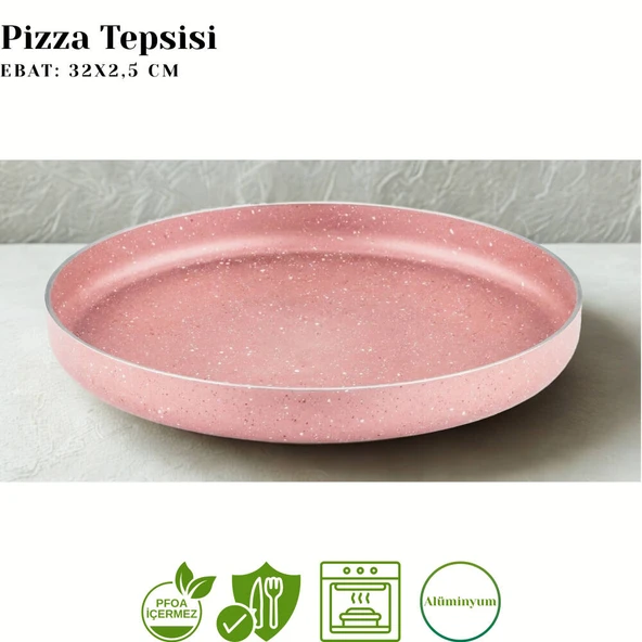 ARZU ÇELİK 32 Cm Granit Pizza Tepsisi - Pembe - Resim 2
