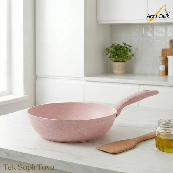 ARZU ÇELİK 18 Cm Granit Tek Saplı Tava - Pembe ürün görseli 1