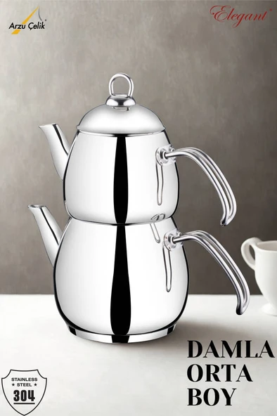 ELEGANT Damla Orta Boy Çelik Kulplu Çaydanlık Takımı ürün görseli 1